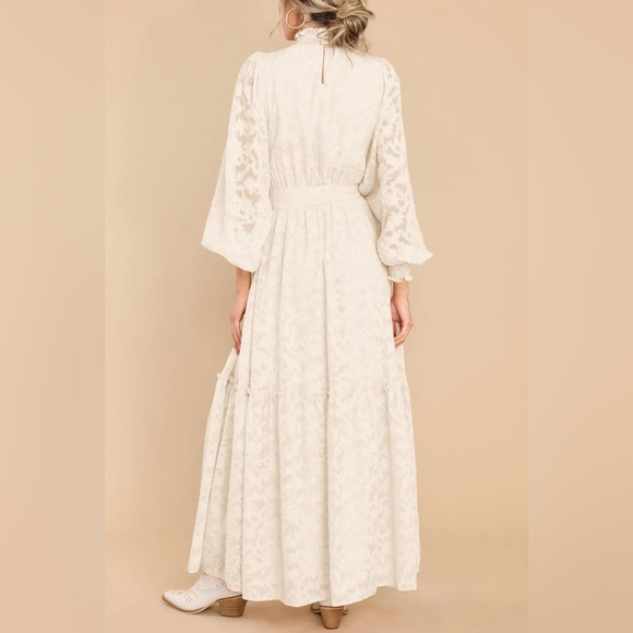 Cream Long Sleeve Maxi Dress with Waist Tie - Picture 3 of 5